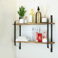 2 Layer Rustic Floating Wooden Shelf Hanging Organizer Home Office Decor - Brown