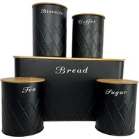 5pc Black Bamboo Lid Kitchen Canister Storage Tin Set - Black