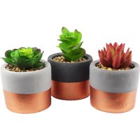 Set of Three Stoneware Planters Artificial Succulent Plants - Red