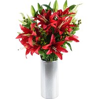 Red Lily Display Silver Glass Vase - Red Lily Silver Glass Vase