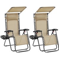 Folding Outdoor Zero Gravity Reclining Chair with Sunshade - Beige / 2