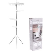 Folding Clothes Airer Stand Coat Hanger Hooks Sock Peg Dryer Holds 50 Garments - White & Silver