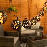 10pc Flame Effect Lantern Solar String Lights - Black