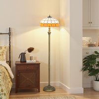 HOMCOM Vintage Floor Lamp with Handcrafted Stained Glass B31-579V70OG - Bronze Tone and Orange