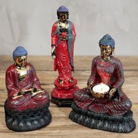 Antique Buddha Devotee Candle Holder - Red