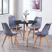 Round Lorenzo Dining Set with a Table and Set of 4 Chairs - Grey