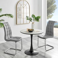 Elina White Marble Effect Round Dining Table and 2 Murano Chairs - Grey