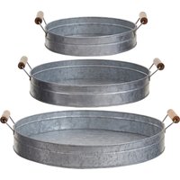 Drummond Set Of Three Round Galvanised Steel Trays - Silver