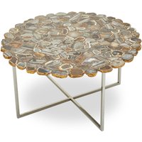 Rabia Agate Coffee Table With Cross Base - Silver