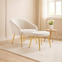 Yasmeen Beige Chair And Footstool - Cream