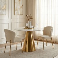 Azalea White Marble Top Dining Table - Gold