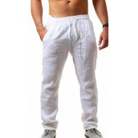 Cotton and Linen Mix Men's Summer Trousers - White / XL