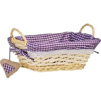 Orla Purple Gingham Lining Small Rectangular Willow Bread Basket - Purple