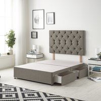 Savoy Tweed Fabric Divan Bed Base with 32" Diamante Headboard and Drawers - Coffee / Small Single / 2