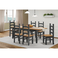 Corona Large Extending Dining Table 6 Chairs Set Solid Wood Mexican Pine Wooden - Distressed Charcoal Wax