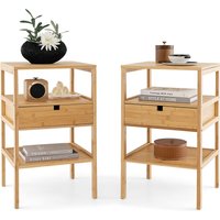 2Pcs Bedside Table Nightstand - Brown