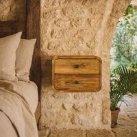 Desenzano Mini Floating Bedside Table Curved Like Mango Wood 2 Drawers - Brown
