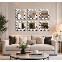 Pack of 6 Square 3D Art Deco Wall Mounted Mirrors