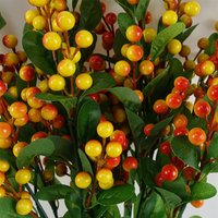 Leaf Pack of 6 x 70cm Artificial Orange Berry Spray Premium | Size: 6 x 70 cm
