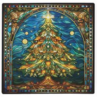 Stained Glass Christmas Tree Large Square Worktop Protector - Smooth Glass Chopping Board