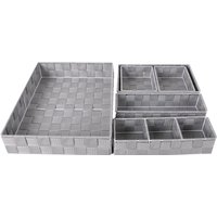 Set of Six Woven Baskets Light Grey