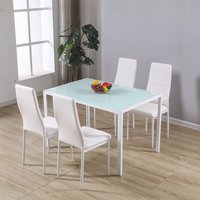 Westwood, WestWood Glass Top Dining Table With 4 Chairs Set Faux Leather - White Westwood, WestWood Glass Top Dining Table With 4 Chairs Set Faux Leather - White