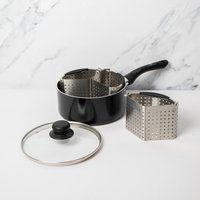 MasterClass Heavy Duty Non-Stick 20cm Saucepan and 3 Steel Divider Baskets - Black