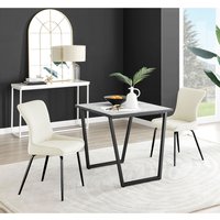 Carson White Marble Effect Square Dining Table and 2 Nora Black Leg Chairs - Cream