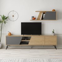 Decortie, Fiona Modern TV Stand Multimedia Centre TV Unit With Shelves - Oak - Anthracite Decortie, Fiona Modern TV Stand Multimedia Centre TV Unit With Shelves - Oak - Anthracite