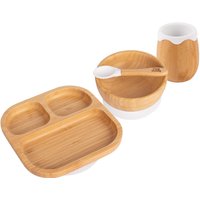 Divided Bamboo Suction Baby Feeding Set 4pc - White