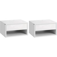 HOMCOM Floating Bedside Table Set of 2 Wall Mounted - White / High-Glossy / 37cm