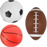 Pack of 3 Sports Balls Football Rugby Balls and Basketball - White