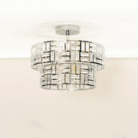 Elise Acrylic Jewel Two Tier Flush Ceiling Light - Silver / Includes LED bulb
