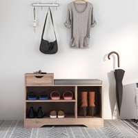 HOMCOM Entryway Shoe Bench with Drawer, Shelves and Cushion - Grey