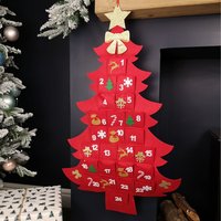 Fabric Tree Shape Advent Calendar Christmas Decoration - Red