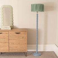 Bobbins Floor Lamp with Ruched Pleated Drum Shade - Green