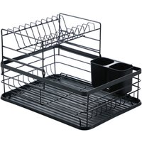Metal Kitchen Dish Drainer Rack with Tray - Black