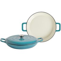 Pack of 2 Shallow Cast Iron Casserole Dishes - Teal Ombre