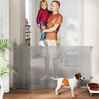PawHut Retractable Dog Stair Gate - Grey / 146cm