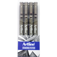 Artline Drawing System Fine Tip Pens Pack of 4 Assorted Colours - Assorted