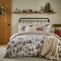 Forest Festivities Printed Duvet Cover Set - Natural / King