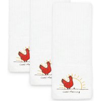 Set of 3 Chicken Design Emroidered Quick Dry Tea Towels - White