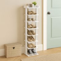 Neo 7 Tier Wooden Shoe Rack Slim Narrow Storage Cabinet Space-Saving Entryway Be - White