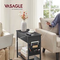 Slim Side Table with Charging Station and Storage - Black