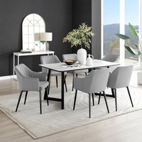 Carson White Marble Effect Dining Table and 6 Calla Black Leg Chairs - Grey