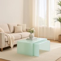 Cascade Nest Of 2 Aqua Green Curved Glass Coffee Tables - Green