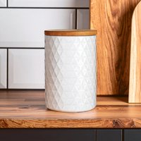 Geome 750mlWhite Canister with Bamboo Lid - White