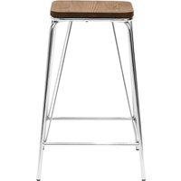 District Chrome Metal And Elm Wood Square Bar Stool - Silver