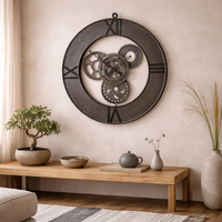 Inari Industrial Metal Cogs Wall Clock Roman Numerals - Brown