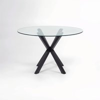 Salford Round Dining Table With Black Metal Legs - Black